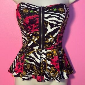 Fit & Flare Backless Zip Front Top - Black - Size Small